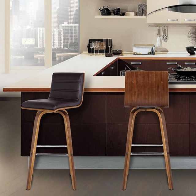 Armen Living Vienna Brown/Walnut Swivel Bar Stool-2