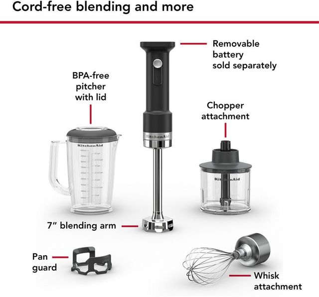 KitchenAid® Go™ Black Matte Cordless Hand Blender with Accessories - Battery Sold Separately-1