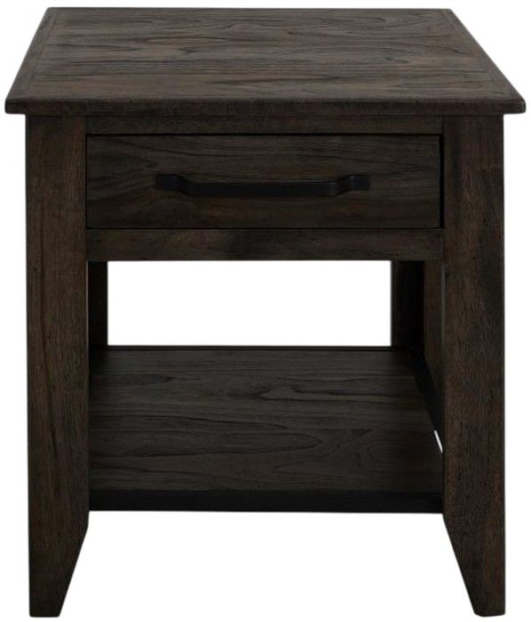 International Furniture Direct Teak Stained Dark End Table-3