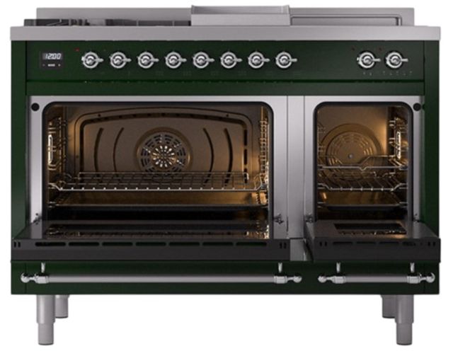 Ilve® Nostalgie II Noblesse 48'' Emerald Green Pro Style Dual Fuel Range with Chrome Trim-2