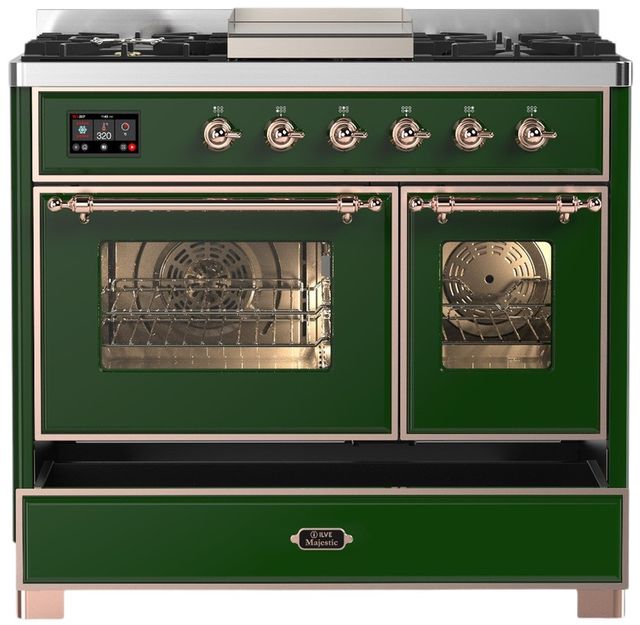 Ilve® Majestic III 40" Emerald Green Pro Style Dual Fuel Natural Gas Range with Triple Glass Door and Copper Trim-2