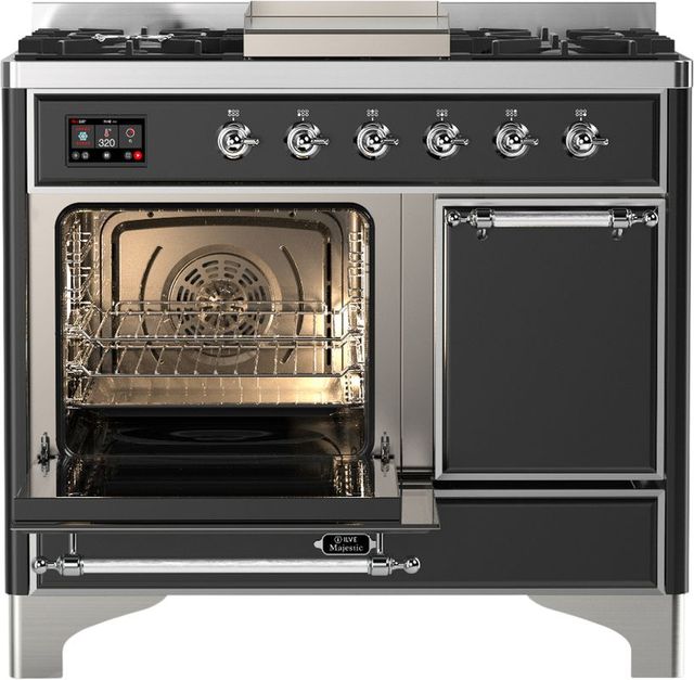 Ilve® Majestic III 40" Graphite Matte Pro Style Dual Fuel Natural Gas Range with Solid Door and Chrome Trim-2