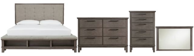 Benchcraft® Hallanden 4-Piece Gray California King Storage Panel Bed Set-0