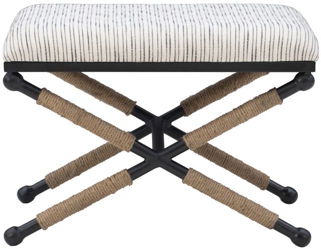 Linon Campaign Black/Cream Accent Stool-3