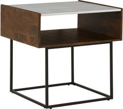 Signature Design by Ashley® Rusitori White Top Brown End Table with Black Metal Frames