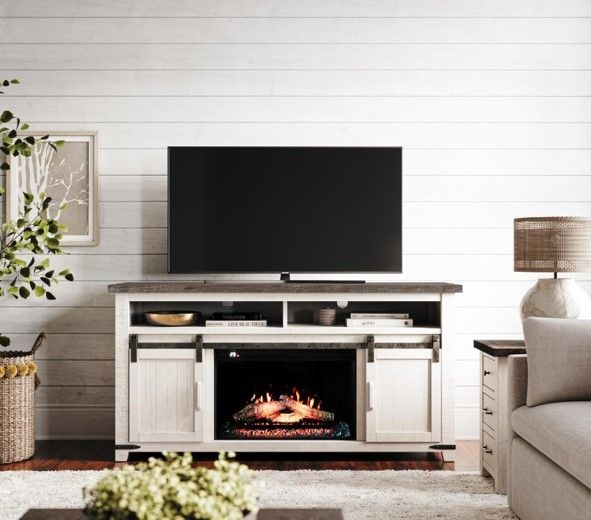 Jofran Inc. Madison County Brown/Vintage White Electric Fireplace Media Console-1