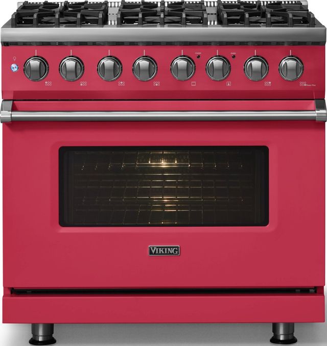 Viking® 5 Series 36" Valentine Pro Style Dual Fuel (LP) Range with Polished Chrome Trim-2
