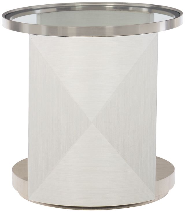 Bernhardt Axiom Glass Top Side Table with Linear Grey Base-2