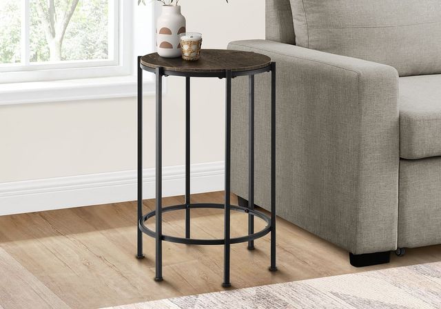 Monarch Specialties Inc. Dark Oak End Table with Black Metal Base-1