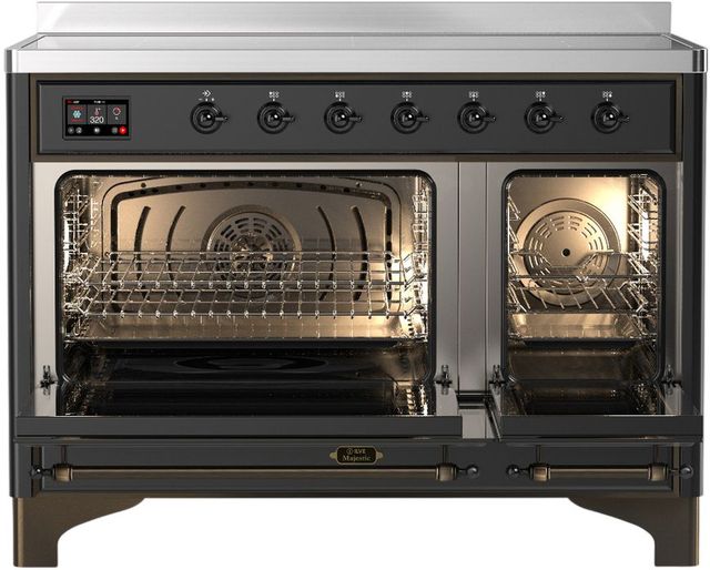 Ilve® Majestic III 48" Graphite Matte Pro Style Induction Range with Triple Glass Door and Burnished Trim-1