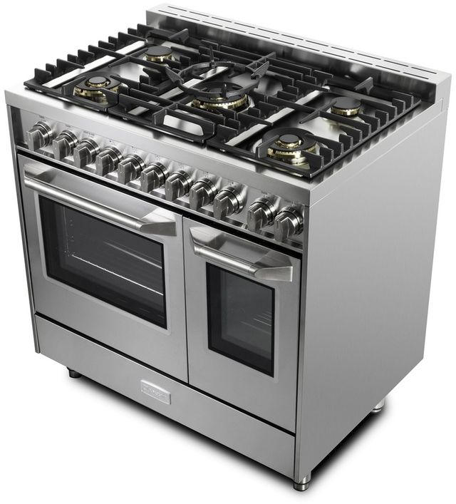 Verona® Ultima 36" Stainless Steel Double Oven Freestanding Gas Range with 5 Brass Burners-2
