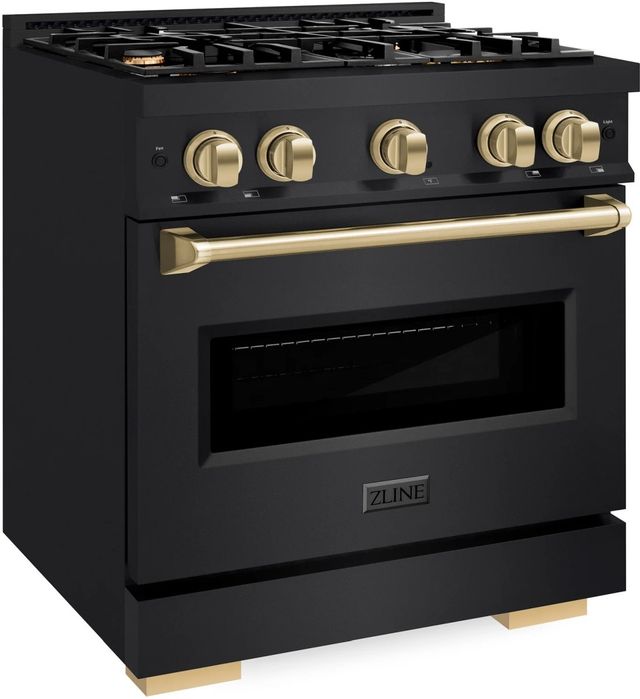 ZLINE Classic Autograph Edition 30" Black Stainless Steel Pro Style Dual Fuel Range with Champagne Bronze Accents-2
