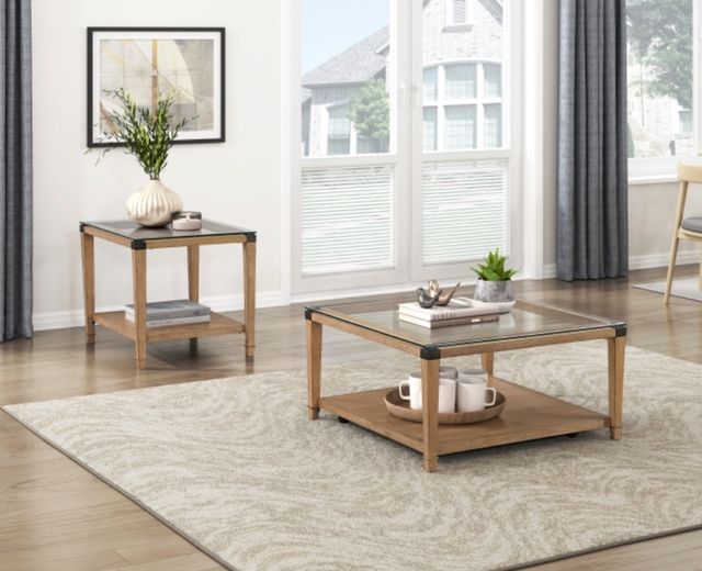 Homelegance® Riverton Glass Top Cocktail Table with Brown Base-1
