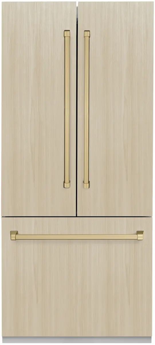 ZLINE Autograph Edition 36" 19.6 Cu. Ft. Panel Ready Built In Counter Depth French Door Refrigerator with Champagne Bronze Accents-0