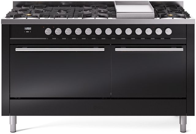 Ilve® Professional Plus II 60" Glossy Black Pro Style Dual Fuel Range-0