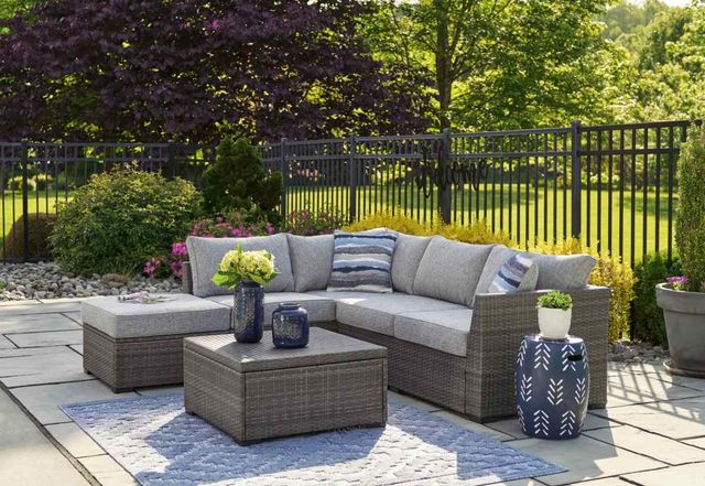 Signature Design by Ashley® Petal Road 4-Piece Gray Aluminum/Fabric Outdoor Conversation Set-6