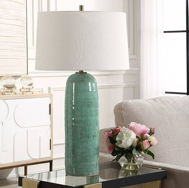 Uttermost® Andale Crackled Teal Ceramic Table Lamp with Antique Brass Accents-2