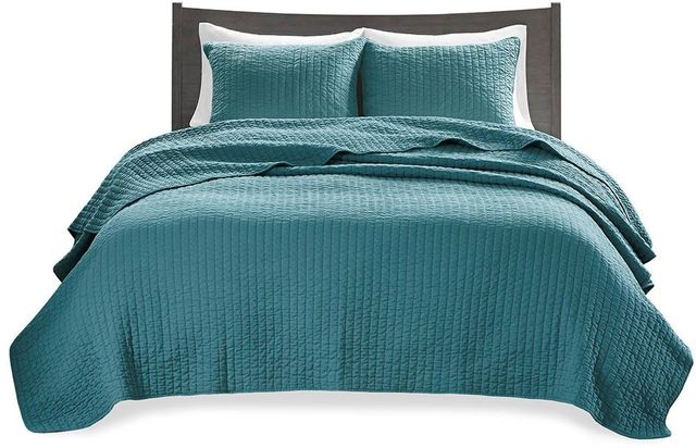 Olliix by Madison Park Teal King/California King Keaton Reversible Coverlet Set-0