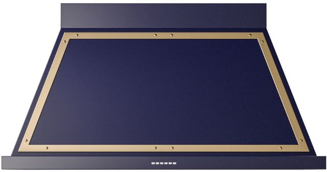 Ilve® Nostalgie II Noblesse 48" Midnight Blue Wall Mounted Range Hood with Brass Trim-0