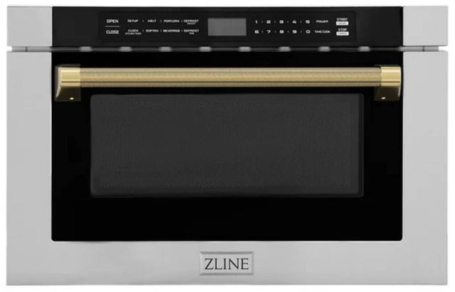 ZLINE Autograph Edition 24" 1.2 Cu. Ft. Stainless Steel Built-in Microwave Drawer with Polished Gold Helix Handle-0