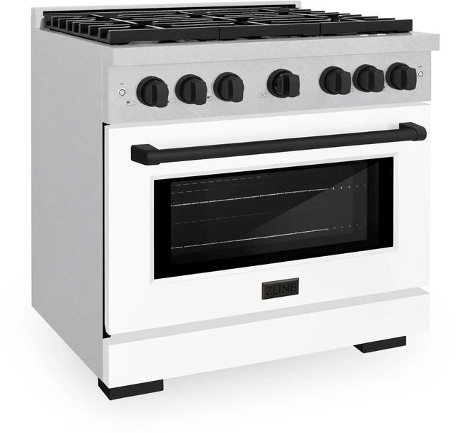 ZLINE Autograph Edition Paramount 36" Satin Stainless Steel Pro Style Dual Fuel Range with White Matte Door and Matte Black Accents-2