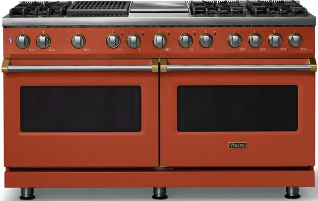 Viking® 5 Series 60" Spiced Cider Pro Style Dual Fuel (LP) Range with Brushed Brass Trim-0