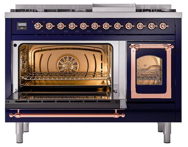 Ilve® Nostalgie II Noblesse 48'' Midnight Blue Pro Style Dual Fuel Range with Copper Trim-3