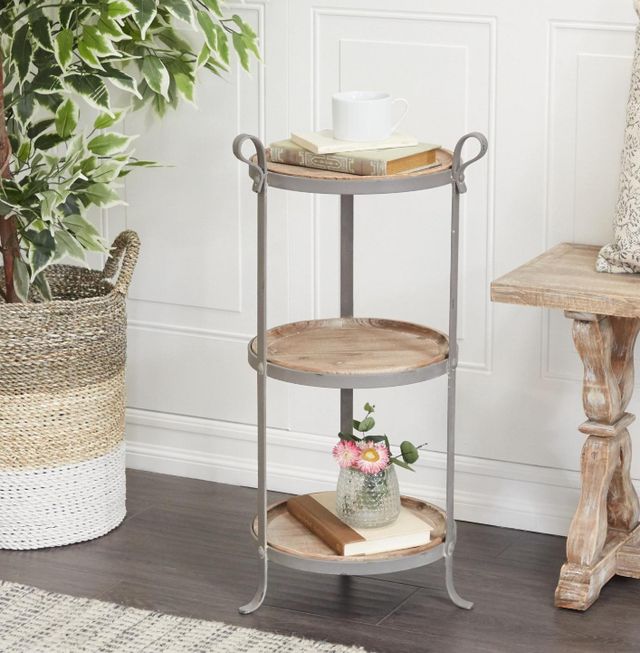 Deco Marche Brown Side Table with Gray Base-3