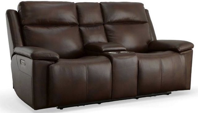 Flexsteel® Chance Brown Power Reclining Loveseat with Console and Power Headrests-0