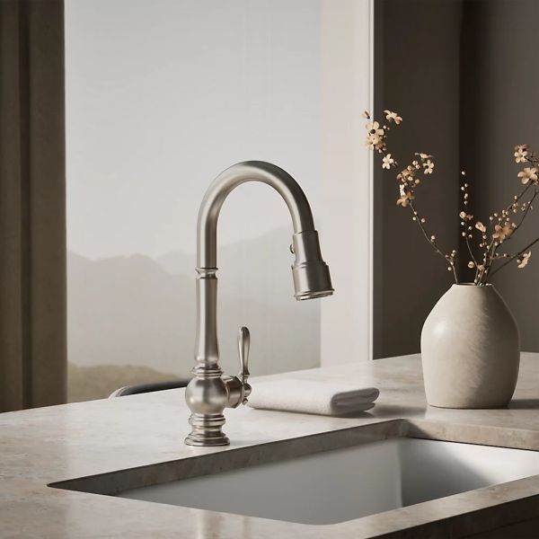 KOHLER® Artifacts® Vibrant Stainless 16" Kitchen Sink Faucet with 3-Function Sprayhead-1