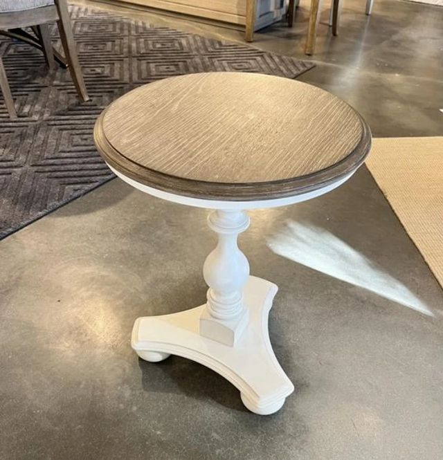 Riverside Furniture Jameson Pale Taupe Top End Table with Antique White Base-1