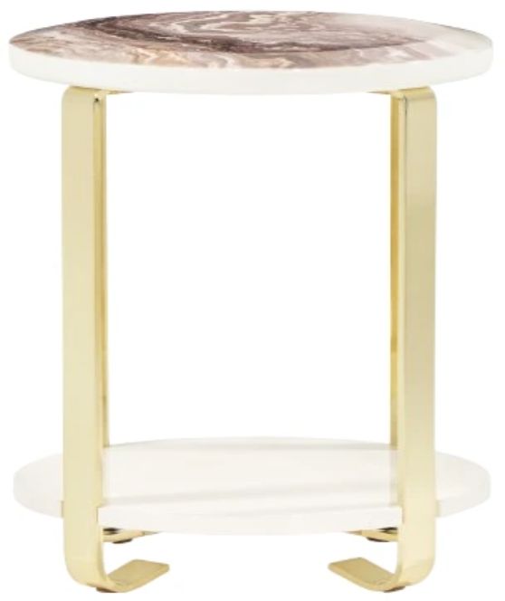 Michael Amini® Ariana Beige Side Table with Gold Base-2