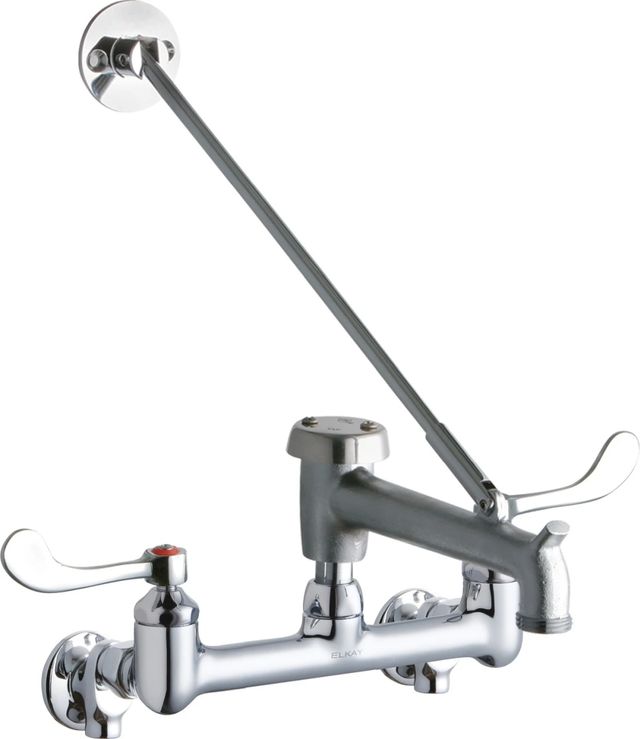 Elkay Rough Chrome 8" Centerset Wall Mount Faucet with 7" Bucket Hook Spout and 4" Wristblade Handle-0