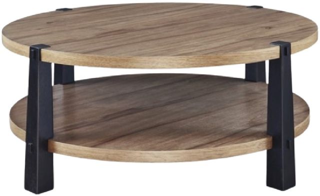 Signature Design by Ashley® Ridgester Light Brown Cocktail Table with Black Base-1