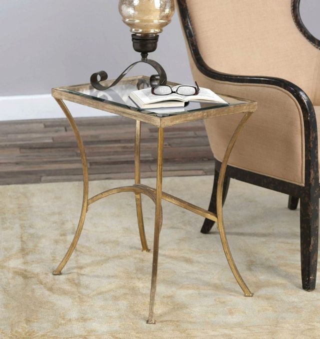 Uttermost® Alayna Glass Top End Table with Antiqued Gold Base-1