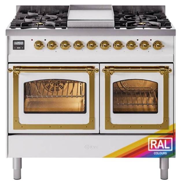 Ilve® Nostalgie II Noblesse 40'' Custom RAL Color Pro Style Dual Fuel Range with Brass Trim-0