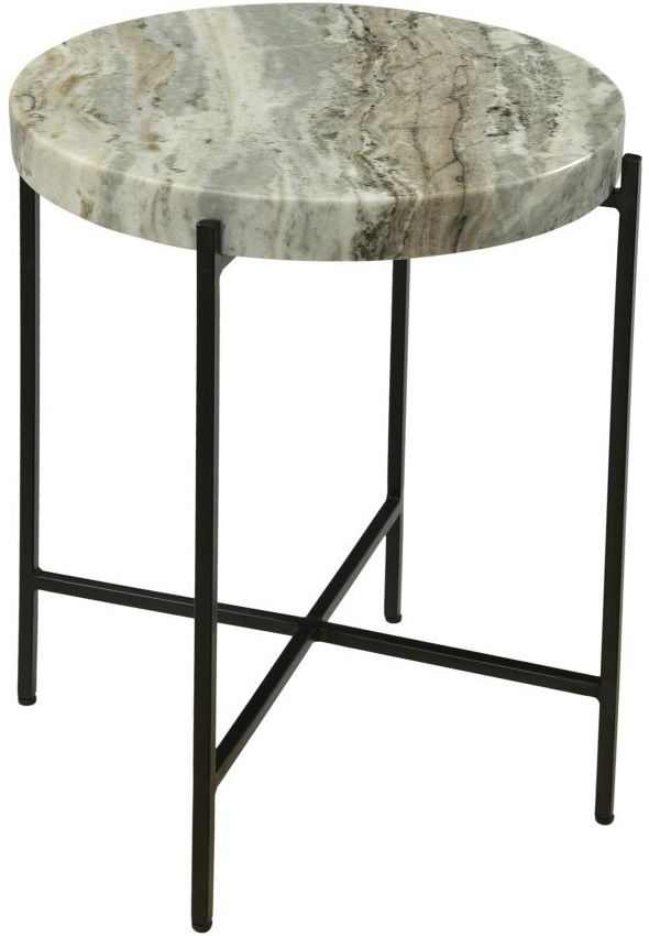 Moe's Home Collection Cirque Light Brown Marble Round Accent Table with Black Iron Frame-2