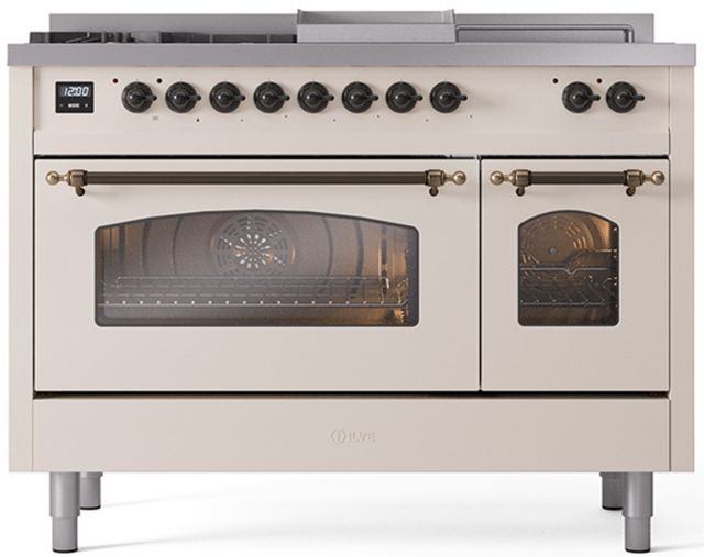 Ilve® Nostalgie II Series 48" Antique White Pro Style Dual Fuel Range-0