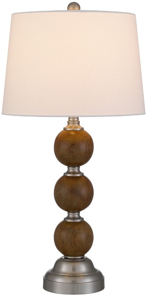 Cal® Lighting & Accessories Stacked Orb 2-Piece Brushed Steel/Justic Oak Table Lamp Set-1