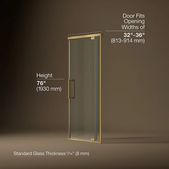 KOHLER Statement™ Vibrant Brushed Moderne Brass 76" x 23" - 36" Pivot Shower Door-2