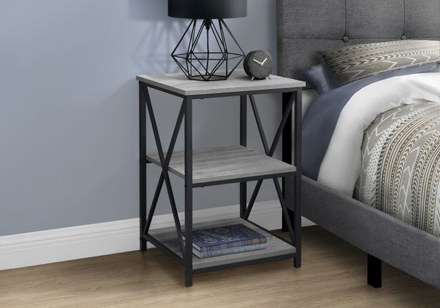 Monarch Specialties Inc. Grey 26"H Three Tier Black Metal Accent Table-2