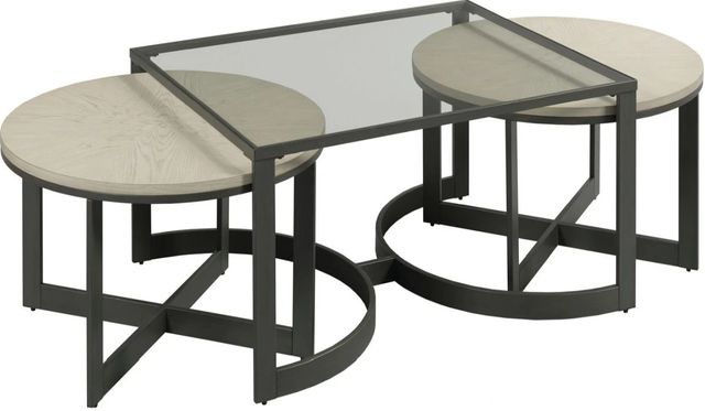 Hammary® Portrait 3-Piece Flat White/Glass Top Nesting Coffee Table Set with Matte Black Base-0