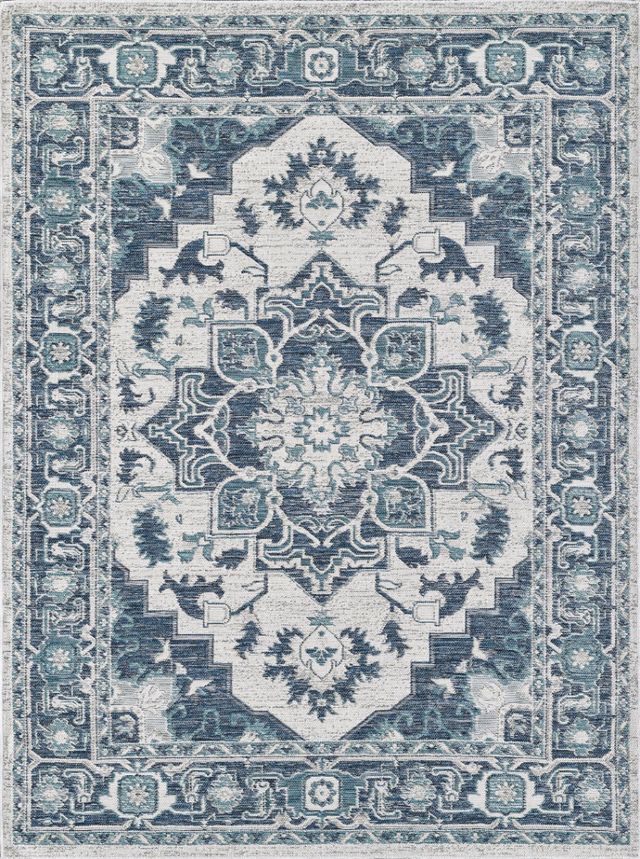 KAS Rugs Dahlia Ivory/Blue Medallion 5'x7' Area Rug-2