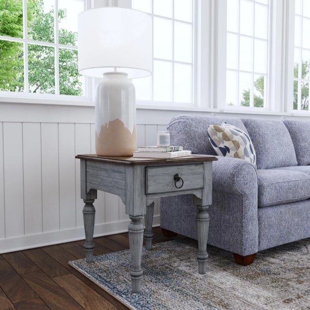 Flexsteel® Plymouth Medium Brown Top End Table with Distressed Graywash Base-1