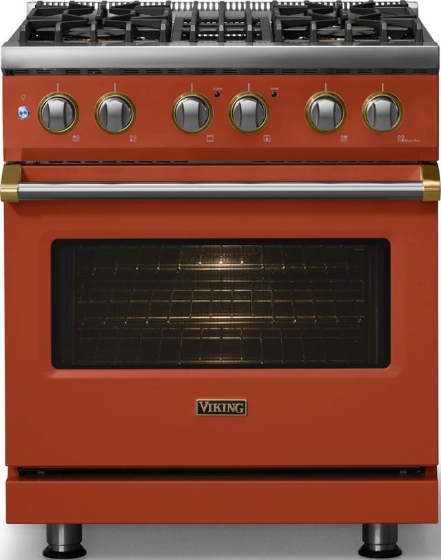 Viking® 5 Series 30" Spriced Cider Pro Style Dual Fuel (LP) Range with Polished Chrome Trim-2