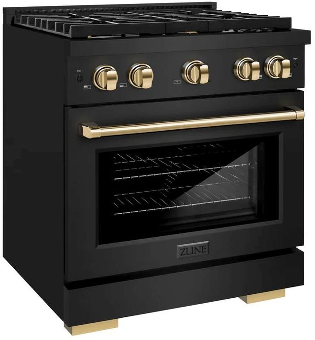 ZLINE Autograph Edition Paramount 30" Black Stainless Steel Pro Style Dual Fuel Range with Polished Gold Accents-2