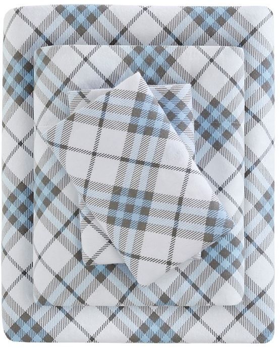 Olliix by True North by Sleep Philosophy Cozy Flannel Blue Plaid Twin XL 100% Cotton Printed Sheet Set-0