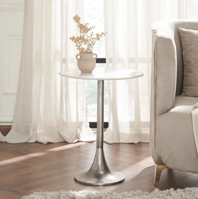 Renwil® Eloa Natural White Side Table with Antique Nickel Base-1