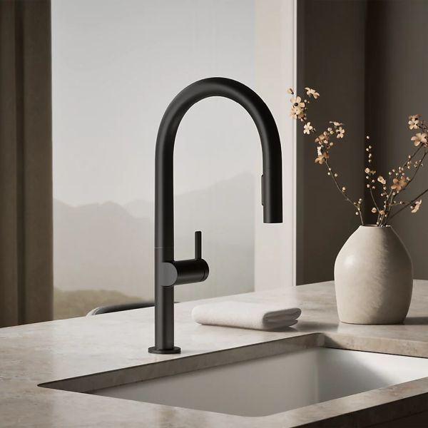 KOHLER® Components® Matte Black Pull-Down Kitchen Sink Faucet with 2-Function Sprayhead-1