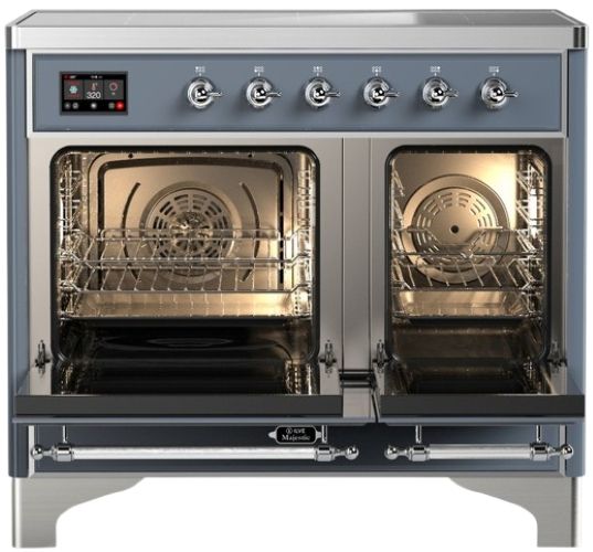 Ilve® Majestic III 40" Blue Gray Pro Style Induction Range with Triple Glass Door and Chrome Trim-1